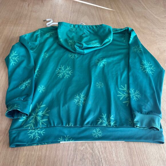 Christmas Cat Hoodie XL Green Snowflake Funny Holiday Sweatshirt - Picture 2 of 5
